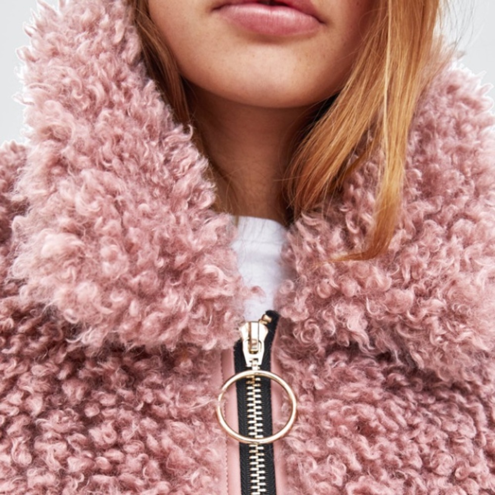 Zara pink/ lilac faux shearling bomber NWT - Picture 3 of 6